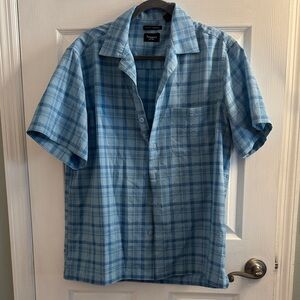 Haggar Light Blue Plaid Camp-Collar Short-Sleeve Shirt